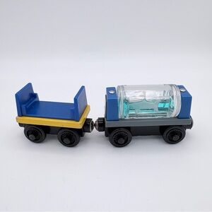 Two Thomas & Friends Wooden Magnetic Train Cars - Aquarium Car and Cargo Car